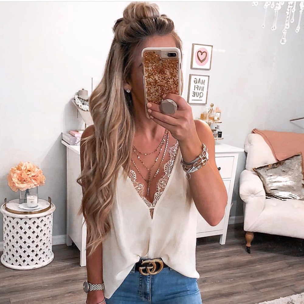 Free People Brown Lace Inlay Cami